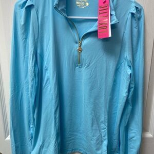 Lilly Pulitzer Niccola UPF 50+ Mesh Panel Large Blouse Celestial Blue NWT